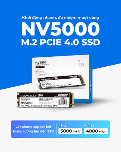 Ổ cứng SSD TeamGroup NV5000 (1TB - M.2, PCIe NVMe Gen4x4 - 4,500 MB/s - 1,900 MB/s) - Chính Hãng